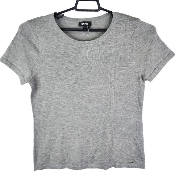 Women's Grey DKNY Acrylic Shirt Short Sleeve Crew Neck Size L - Picture 1 of 13